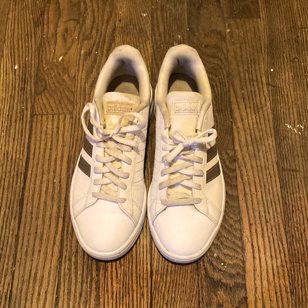White & silver Adidas. Size 8, Women.